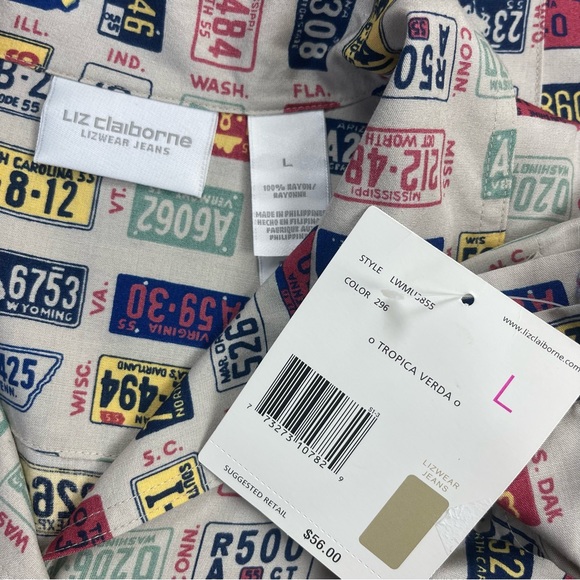 Vintage l 90s L Liz Claiborne Novelty USA State License Plates Loop Collar Shirt - Picture 10 of 14